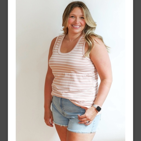 NWT Movemama Maternity Nursing Stripe Invisible Zip Breastfeeding Tank Top XL - Picture 1 of 12